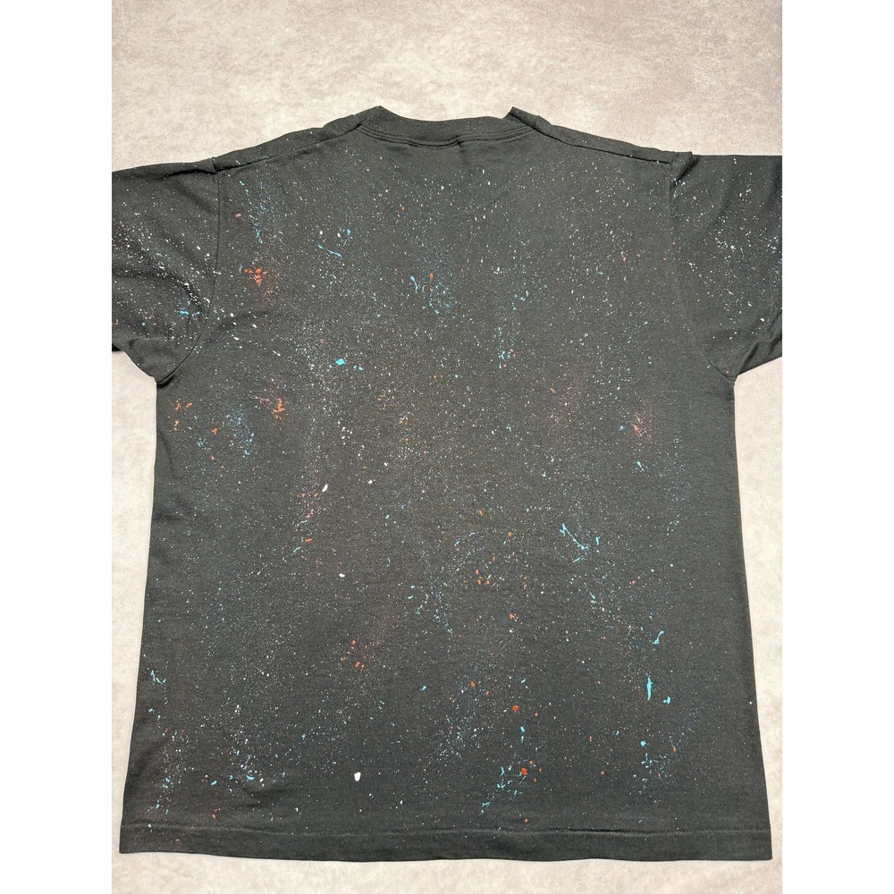 Vintage Pumpkin Scarecrow Shirt Mens XL Black Glitter Halloween Art 90s USA Tee - Picture 14 of 16